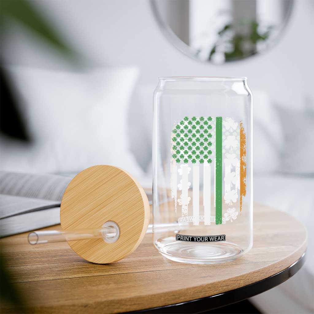 USA Flag With Shamrocks Glass Can St Patricks Day Gift TS12 Print Your Wear