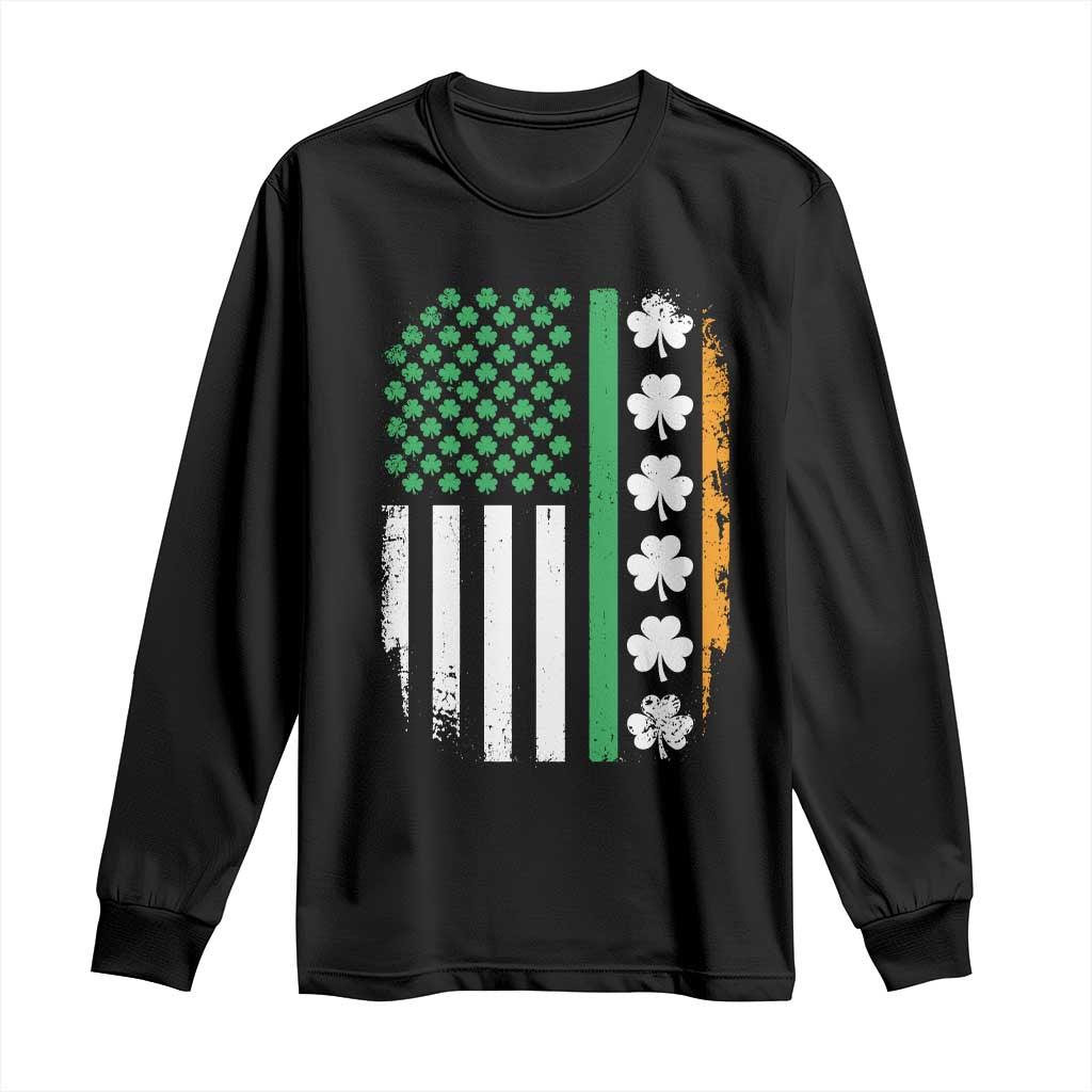 USA Flag With Shamrocks Long Sleeve Shirt St Patricks Day Gift TS12 Black Print Your Wear