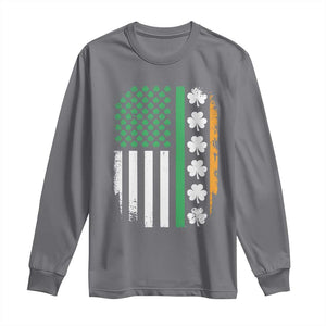 USA Flag With Shamrocks Long Sleeve Shirt St Patricks Day Gift TS12 Charcoal Print Your Wear