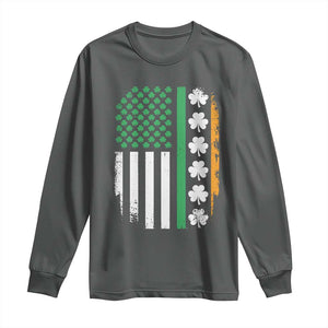 USA Flag With Shamrocks Long Sleeve Shirt St Patricks Day Gift TS12 Dark Heather Print Your Wear