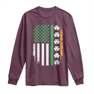 USA Flag With Shamrocks Long Sleeve Shirt St Patricks Day Gift TS12 Maroon Print Your Wear
