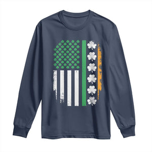 USA Flag With Shamrocks Long Sleeve Shirt St Patricks Day Gift TS12 Navy Print Your Wear