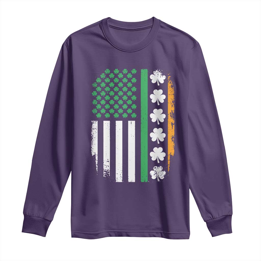 USA Flag With Shamrocks Long Sleeve Shirt St Patricks Day Gift TS12 Purple Print Your Wear