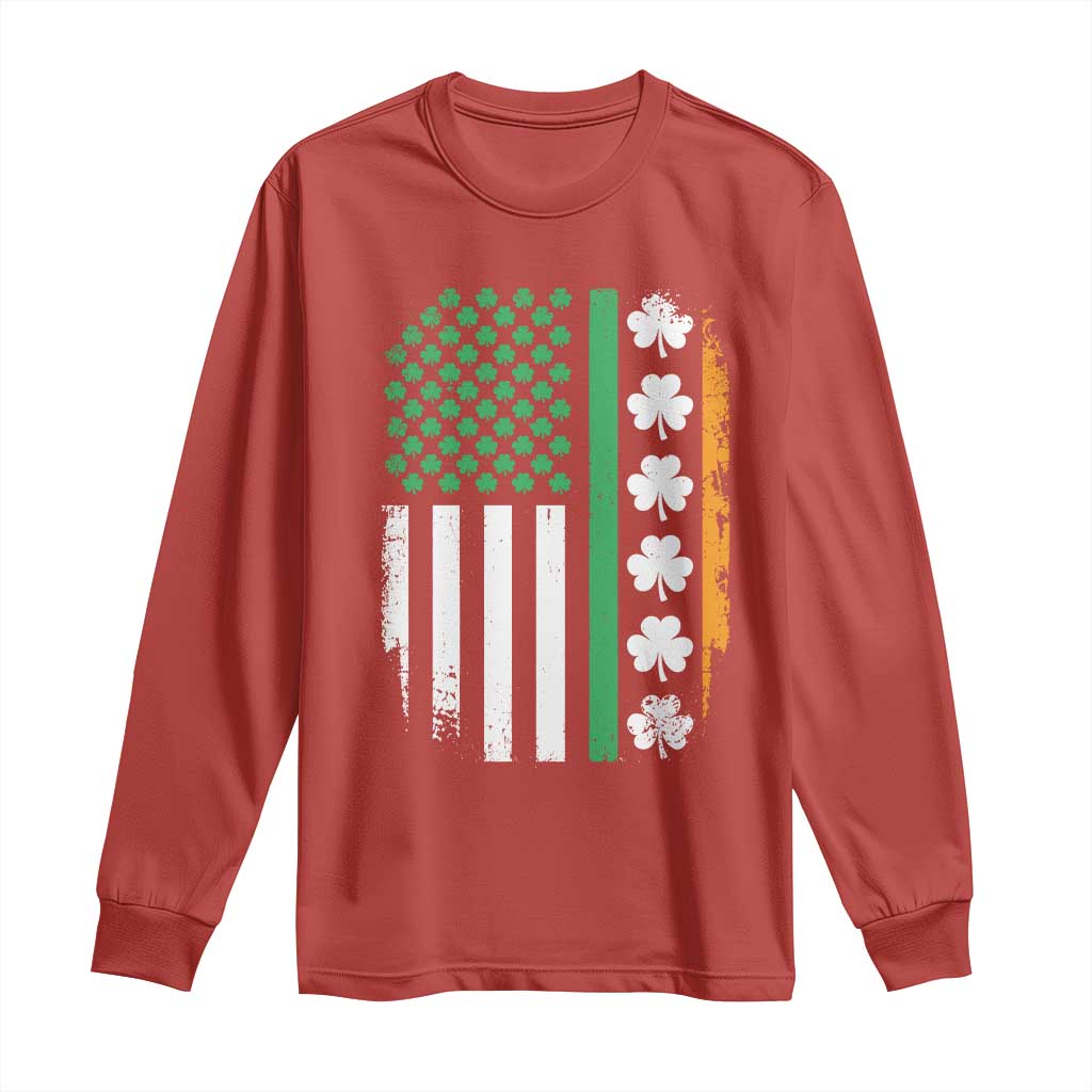 USA Flag With Shamrocks Long Sleeve Shirt St Patricks Day Gift TS12 Red Print Your Wear