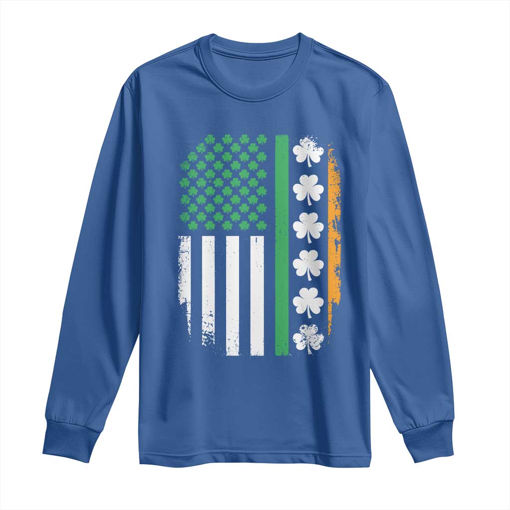 USA Flag With Shamrocks Long Sleeve Shirt St Patricks Day Gift TS12 Royal Blue Print Your Wear