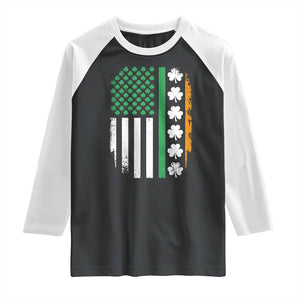 USA Flag With Shamrocks Raglan Shirt St Patricks Day Gift TS12 Black White Print Your Wear