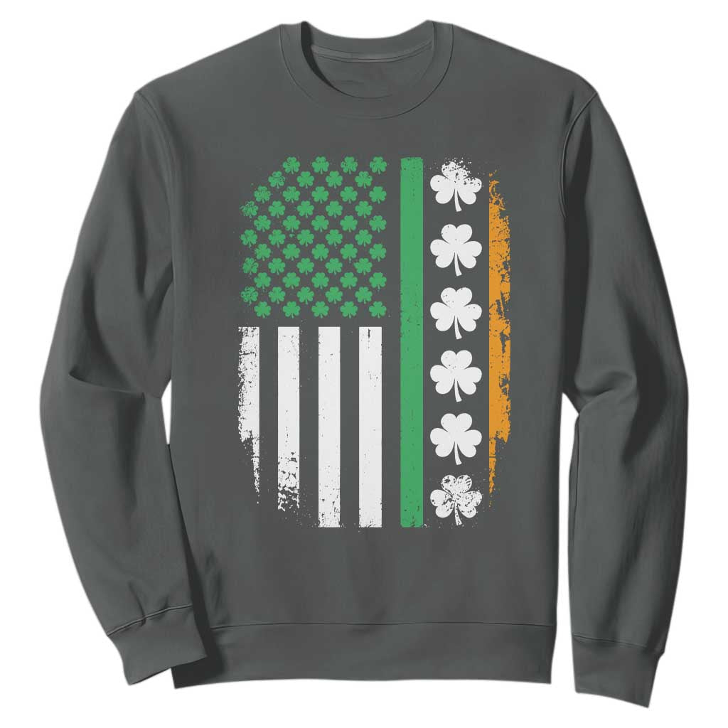 USA Flag With Shamrocks Sweatshirt St Patricks Day Gift TS12 Dark Heather Print Your Wear