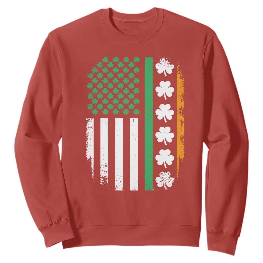 USA Flag With Shamrocks Sweatshirt St Patricks Day Gift TS12 Red Print Your Wear