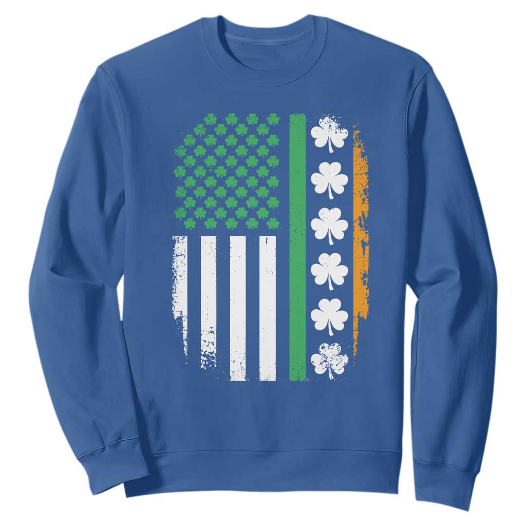 USA Flag With Shamrocks Sweatshirt St Patricks Day Gift TS12 Royal Blue Print Your Wear