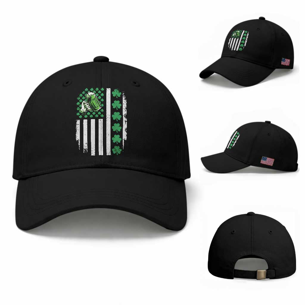 Irish Patriotic USA Flag With Shamrocks Gift Baseball Cap TS12 Baseball Cap Universal Fit Black Print Your Wear
