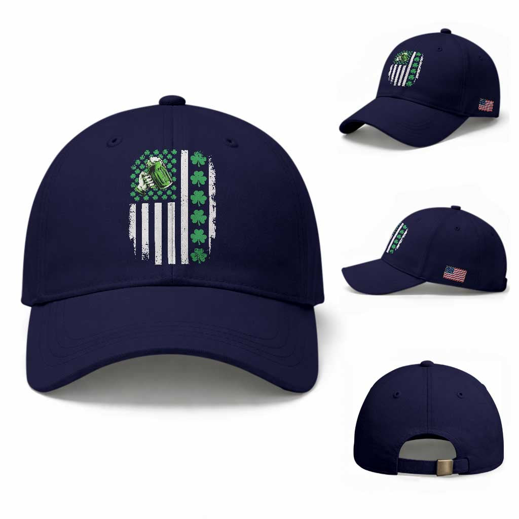 Irish Patriotic USA Flag With Shamrocks Gift Baseball Cap TS12 Baseball Cap Universal Fit Dark Blue Print Your Wear