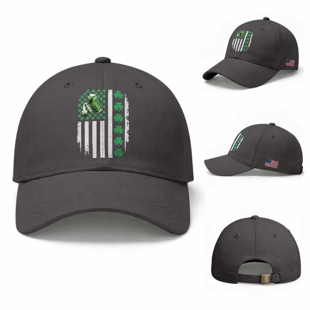 Irish Patriotic USA Flag With Shamrocks Gift Baseball Cap TS12 Baseball Cap Universal Fit Dark Gray Print Your Wear