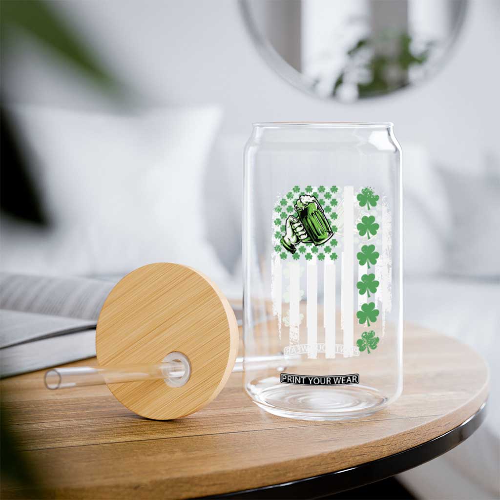 Irish Patriotic USA Flag With Shamrocks Gift Glass Can TS12 Print Your Wear