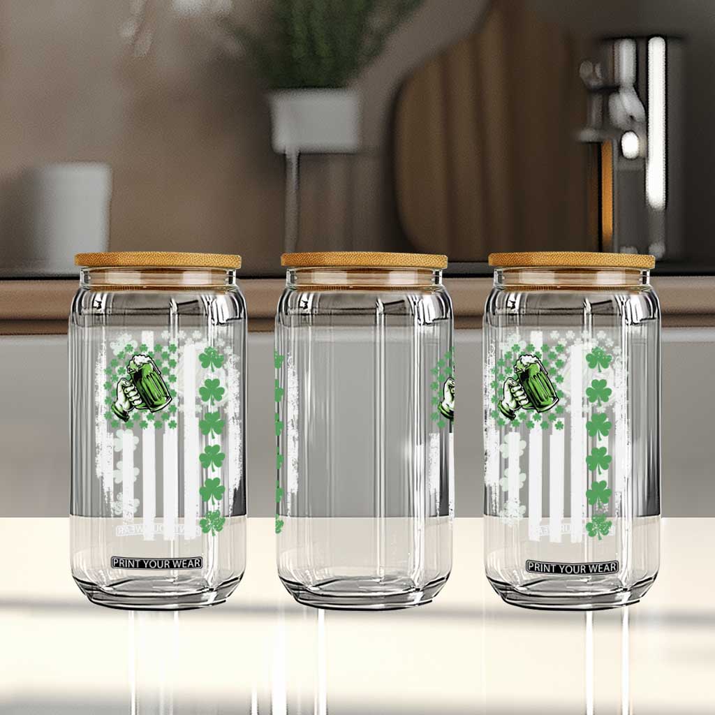 Irish Patriotic USA Flag With Shamrocks Gift Glass Can TS12 Print Your Wear
