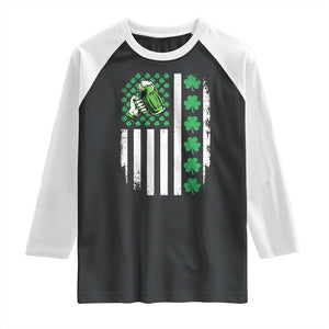 Irish Patriotic USA Flag With Shamrocks Gift Raglan Shirt TS12 Black White Print Your Wear