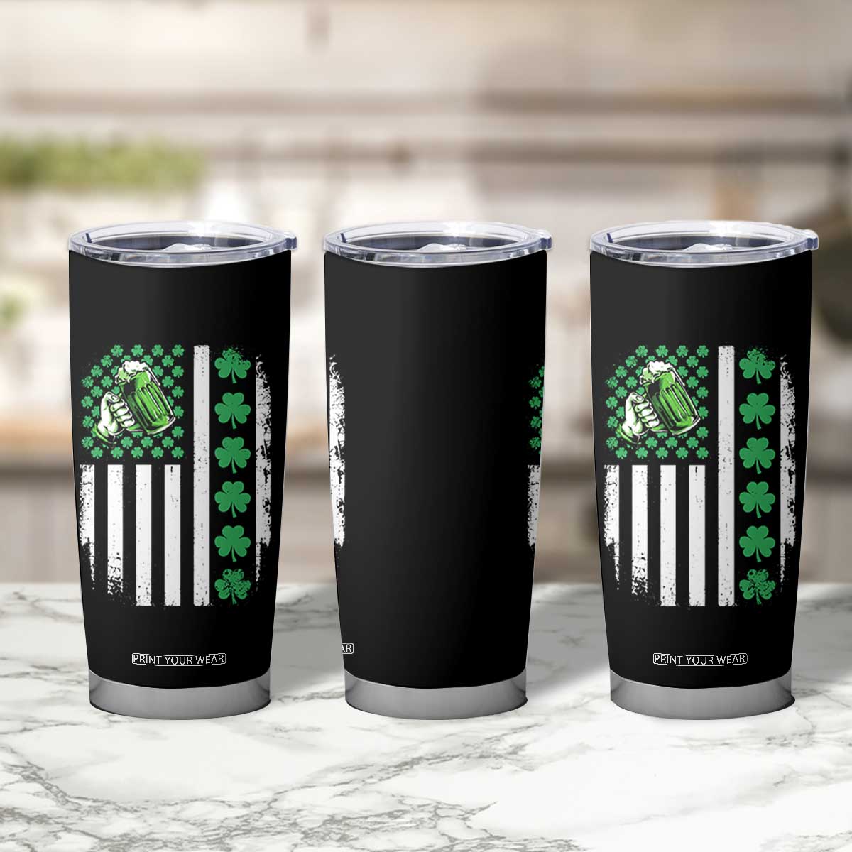 Irish Patriotic USA Flag With Shamrocks Gift Tumbler Cup TS12 Print Your Wear