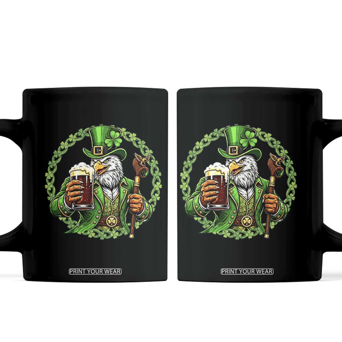 Irish Patriotic Eagle Leprechaun Coffee Mug St Patricks Day Gift TS12 Black Print Your Wear