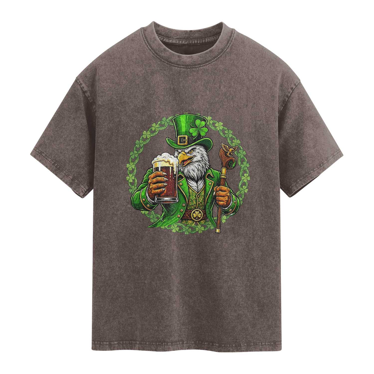 Irish Patriotic Eagle Leprechaun Washed Cotton T-Shirt St Patricks Day Gift