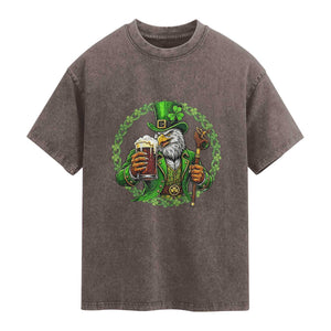 Irish Patriotic Eagle Leprechaun Washed Cotton T-Shirt St Patricks Day Gift