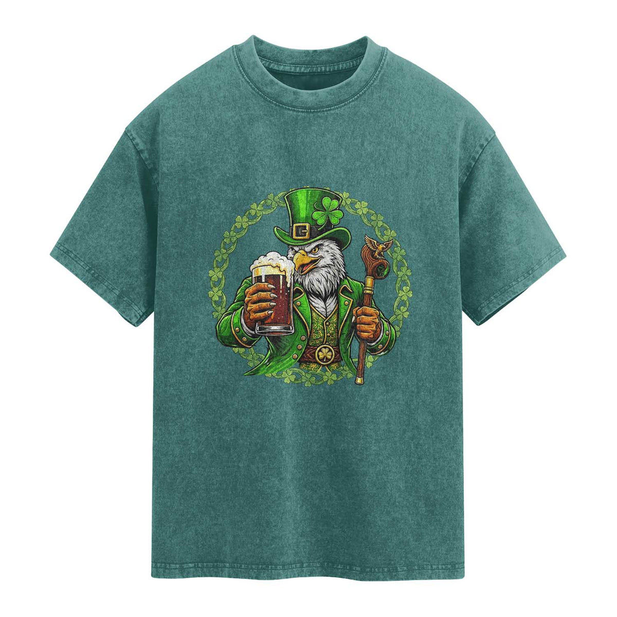 Irish Patriotic Eagle Leprechaun Washed Cotton T-Shirt St Patricks Day Gift