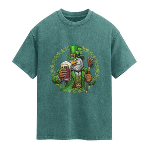 Irish Patriotic Eagle Leprechaun Washed Cotton T-Shirt St Patricks Day Gift