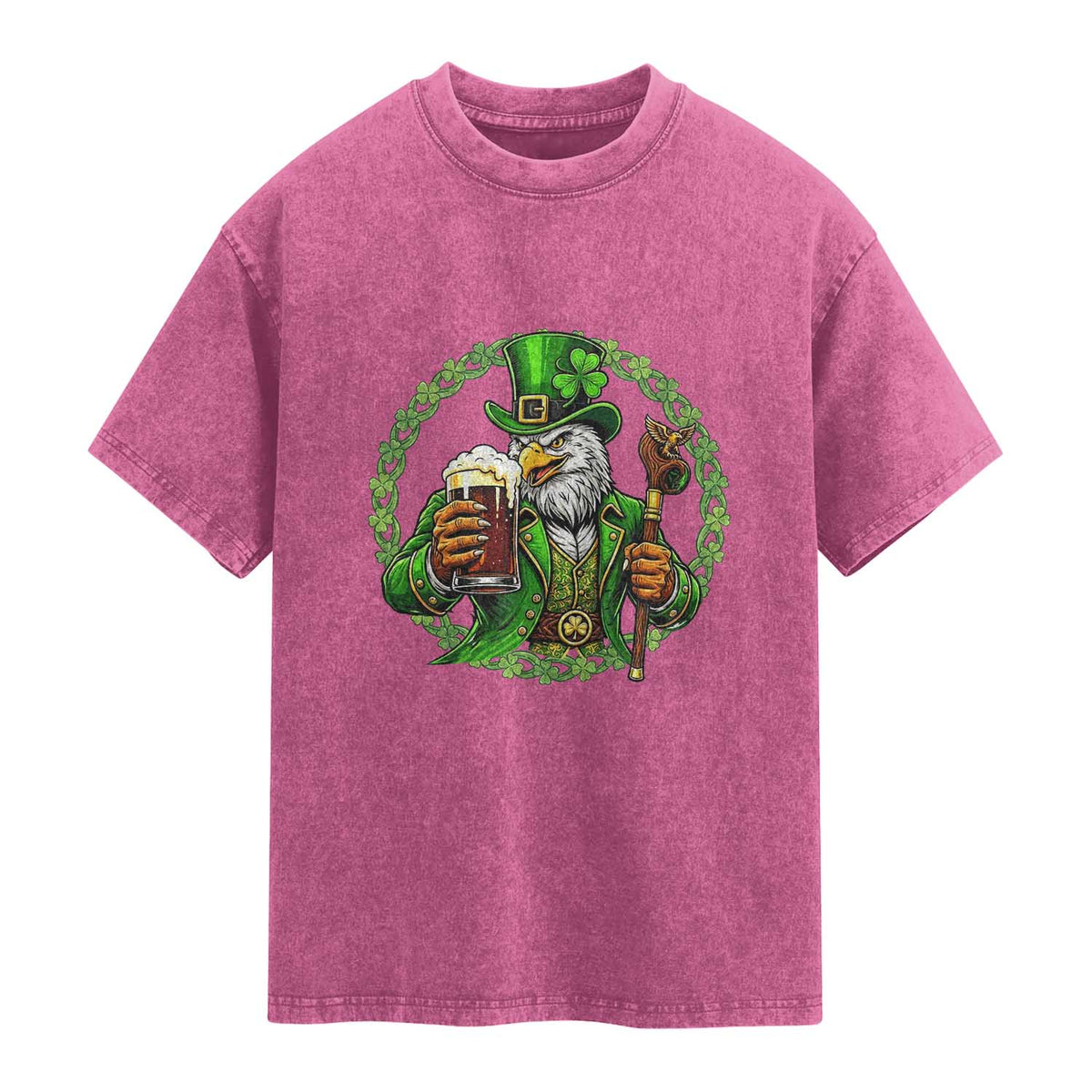 Irish Patriotic Eagle Leprechaun Washed Cotton T-Shirt St Patricks Day Gift