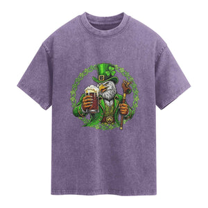 Irish Patriotic Eagle Leprechaun Washed Cotton T-Shirt St Patricks Day Gift