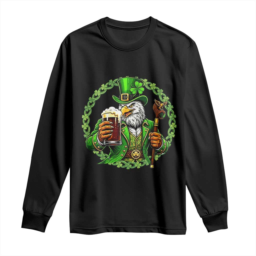 Irish Patriotic Eagle Leprechaun Long Sleeve Shirt St Patricks Day Gift TS12 Black Print Your Wear