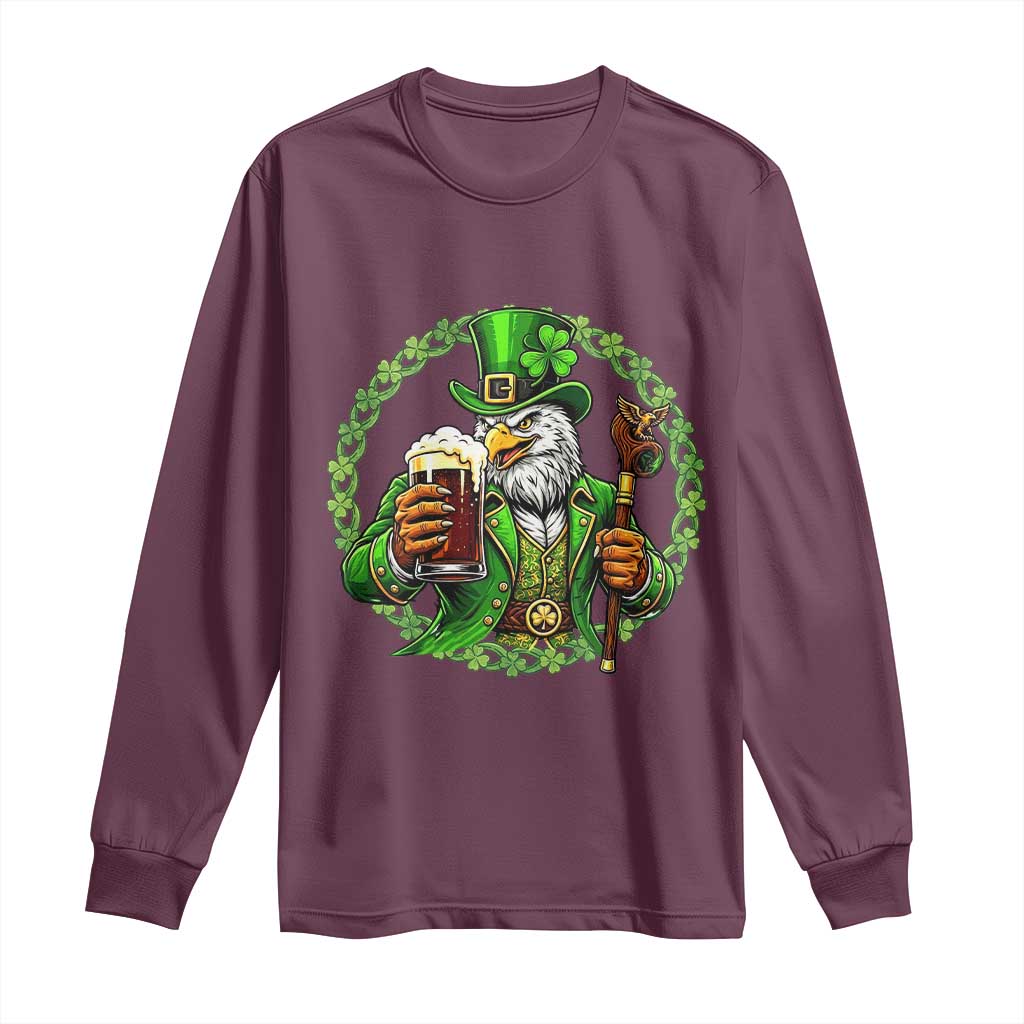 Irish Patriotic Eagle Leprechaun Long Sleeve Shirt St Patricks Day Gift TS12 Maroon Print Your Wear