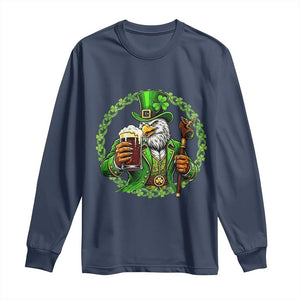 Irish Patriotic Eagle Leprechaun Long Sleeve Shirt St Patricks Day Gift TS12 Navy Print Your Wear