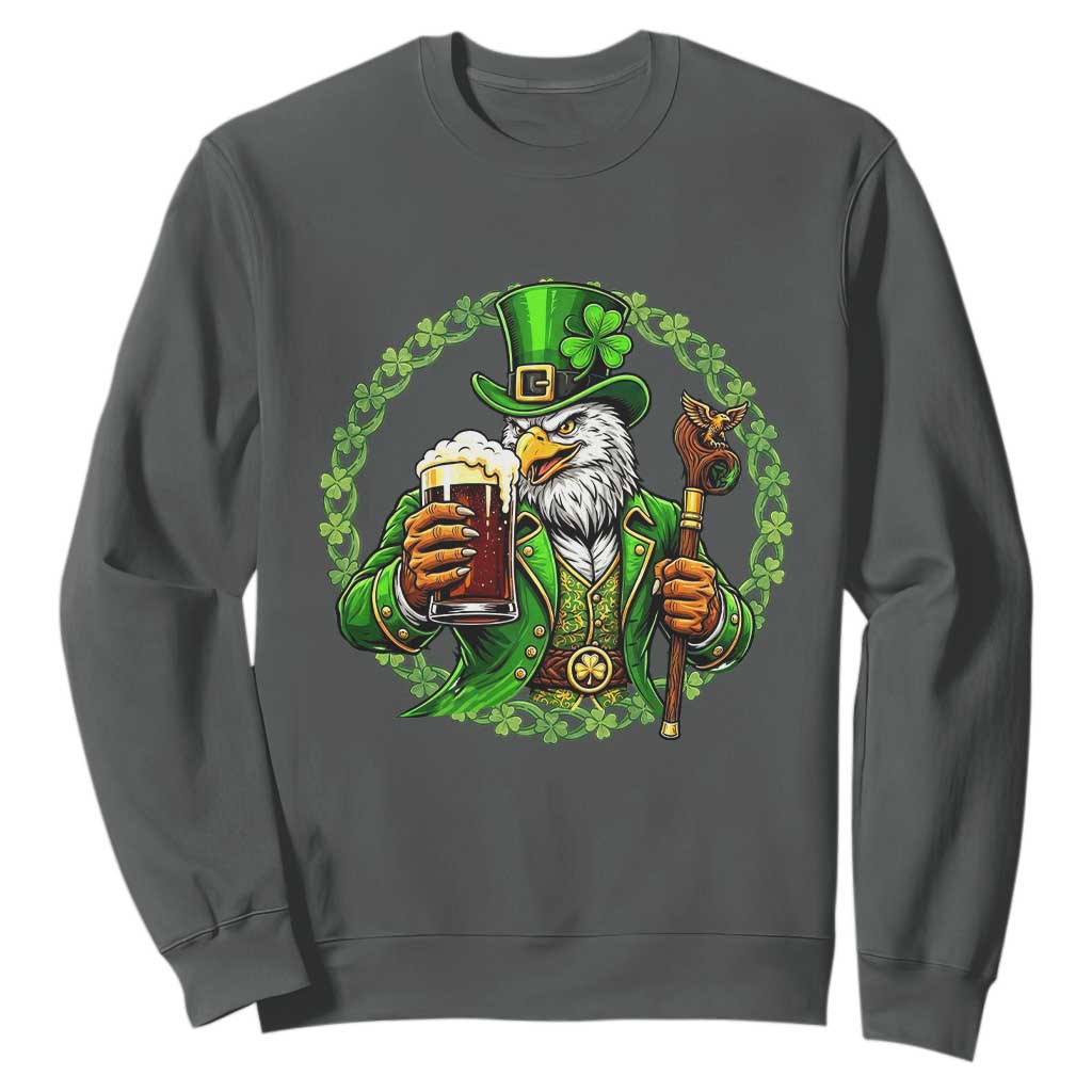Irish Patriotic Eagle Leprechaun Sweatshirt St Patricks Day Gift TS12 Dark Heather Print Your Wear