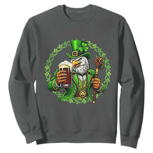 Irish Patriotic Eagle Leprechaun Sweatshirt St Patricks Day Gift TS12 Dark Heather Print Your Wear
