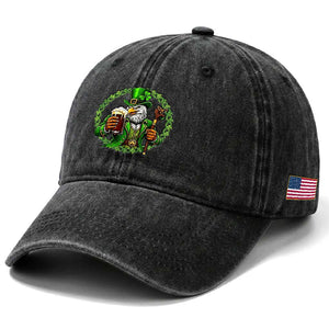 Irish Patriotic Eagle Leprechaun Washed Cotton Baseball Cap St Patricks Day Gift TS12 Print Your Wear