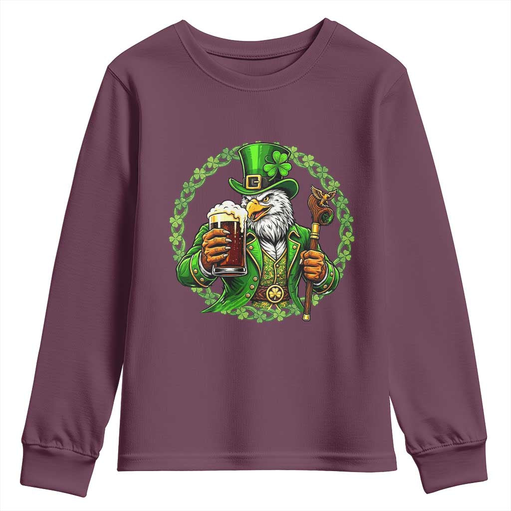 Irish Patriotic Eagle Leprechaun Youth Sweatshirt St Patricks Day Gift TS12 Maroon Print Your Wear