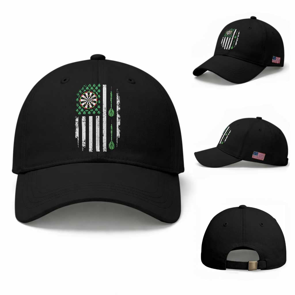 Irish American Darts Shamrock Flag Gift Baseball Cap TS12 Baseball Cap Universal Fit Black Print Your Wear