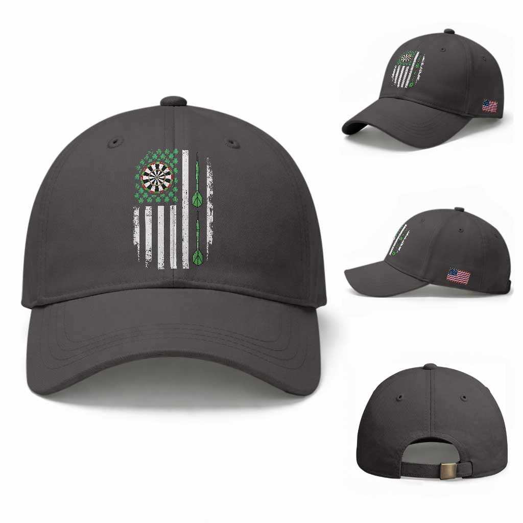 Irish American Darts Shamrock Flag Gift Baseball Cap TS12 Baseball Cap Universal Fit Dark Gray Print Your Wear