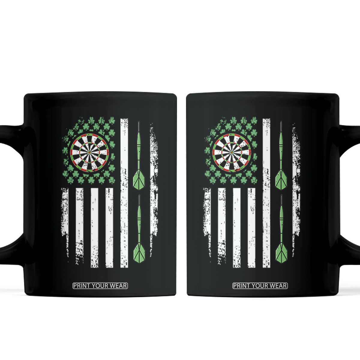 Irish American Darts Shamrock Flag Gift Coffee Mug TS12 Black Print Your Wear