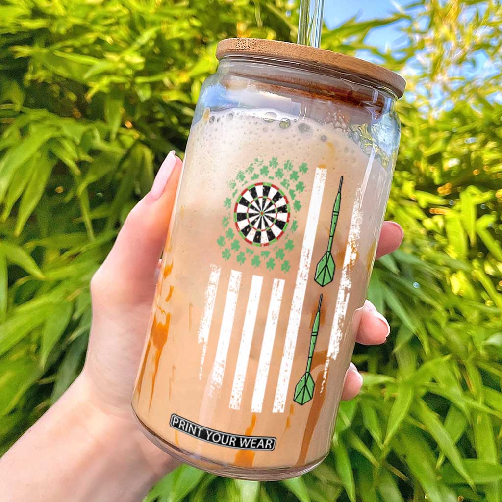Irish American Darts Shamrock Flag Gift Glass Can TS12 Black Print Your Wear