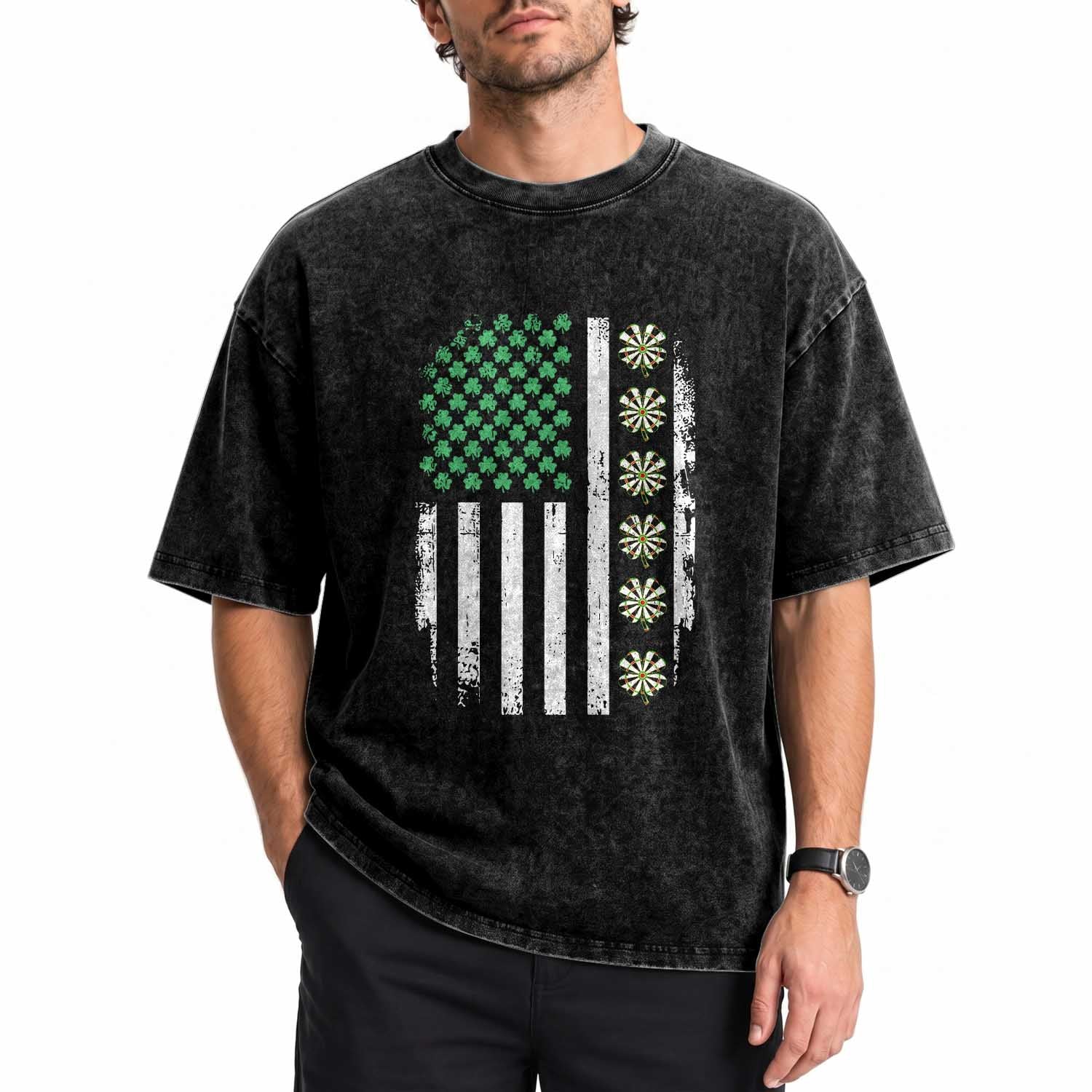 Vintage Shamrock Lucky Darts Washed Cotton T-Shirt St Patricks Day Gift