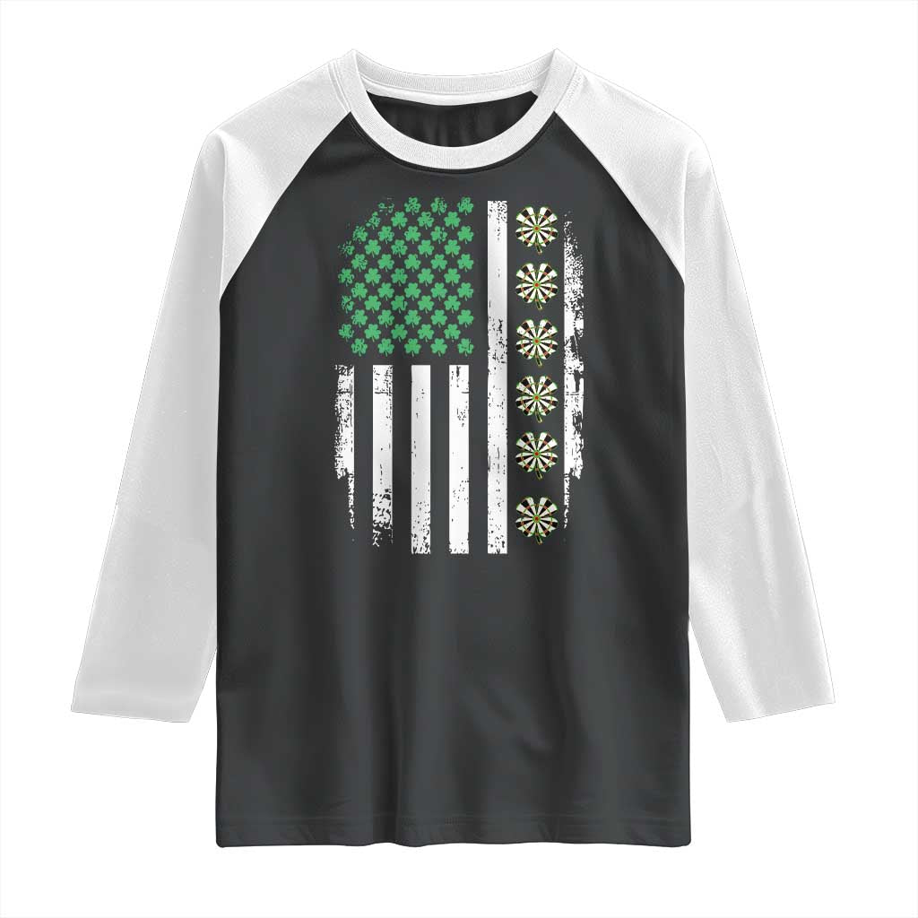 Vintage Shamrock Lucky Darts Raglan Shirt St Patricks Day Gift TS12 Black White Print Your Wear
