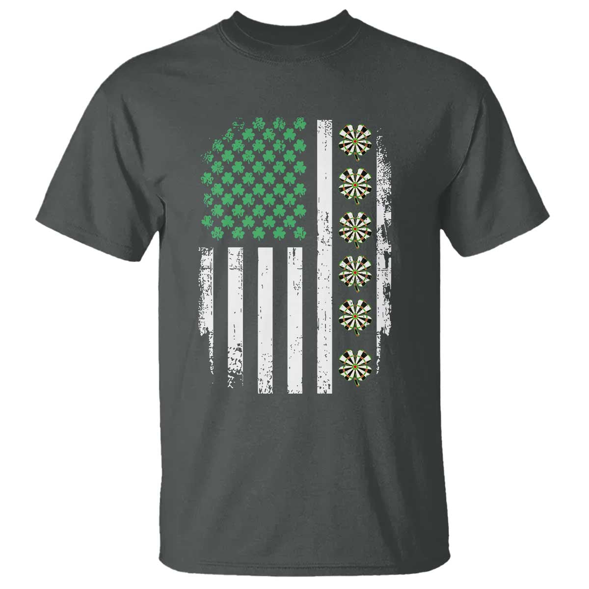 Vintage Shamrock Lucky Darts T Shirt St Patricks Day Gift TS12 Dark Heather Print Your Wear