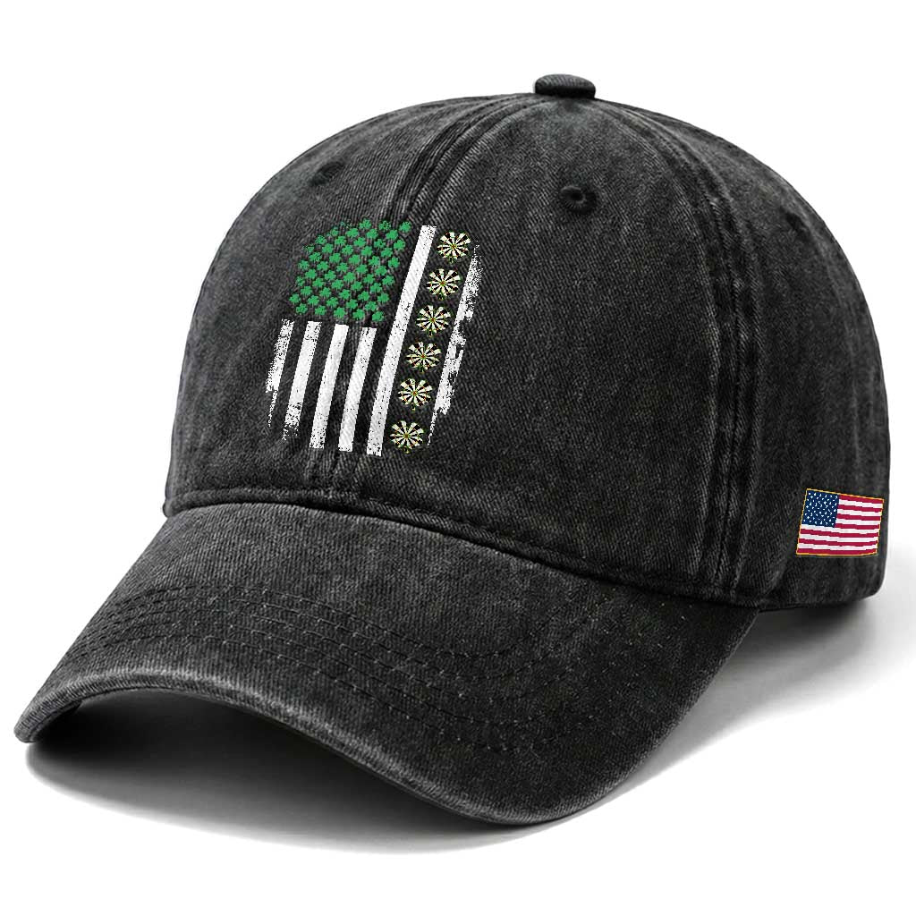 Vintage Shamrock Lucky Darts Washed Cotton Baseball Cap St Patricks Day Gift TS12 Print Your Wear