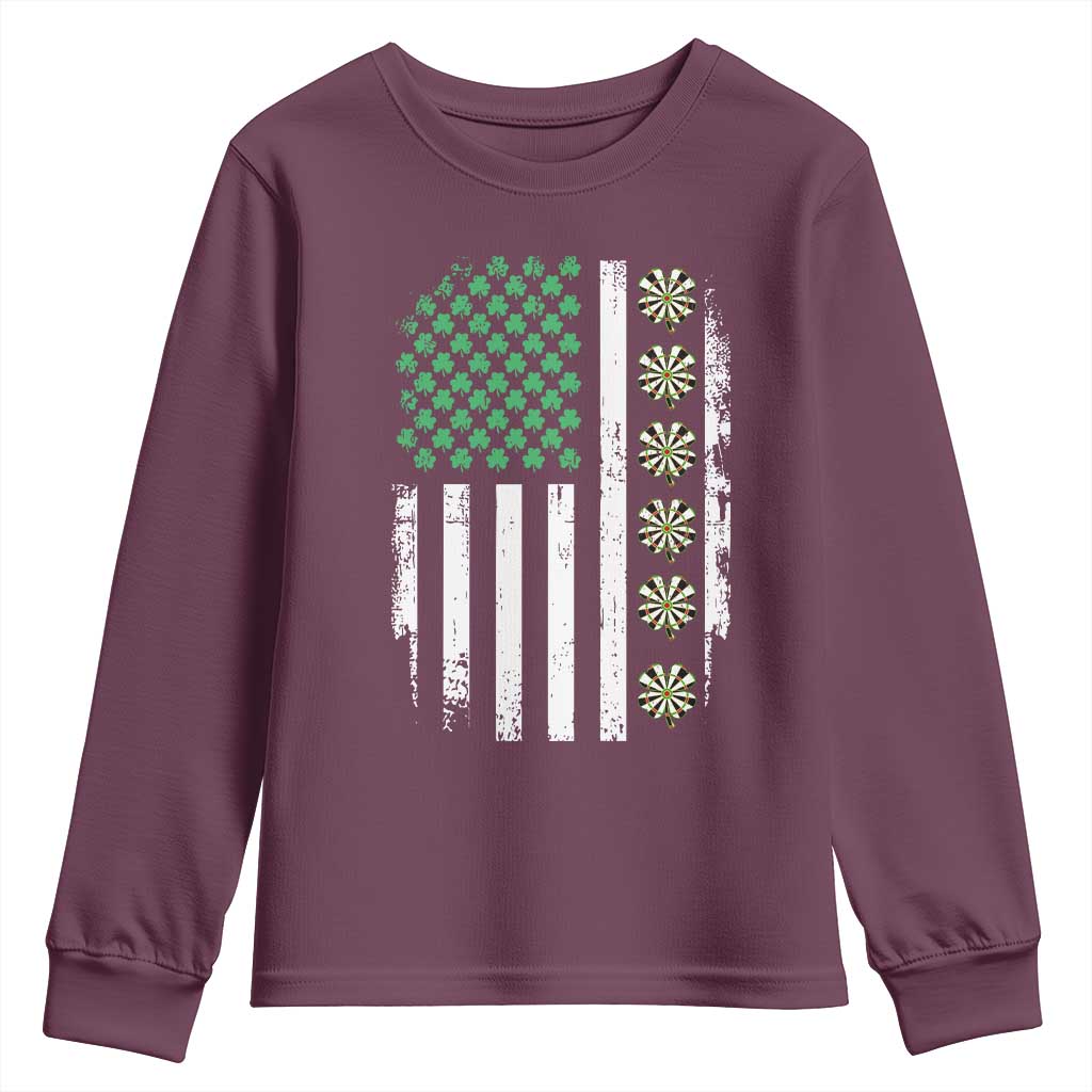 Vintage Shamrock Lucky Darts Youth Sweatshirt St Patricks Day Gift TS12 Maroon Print Your Wear