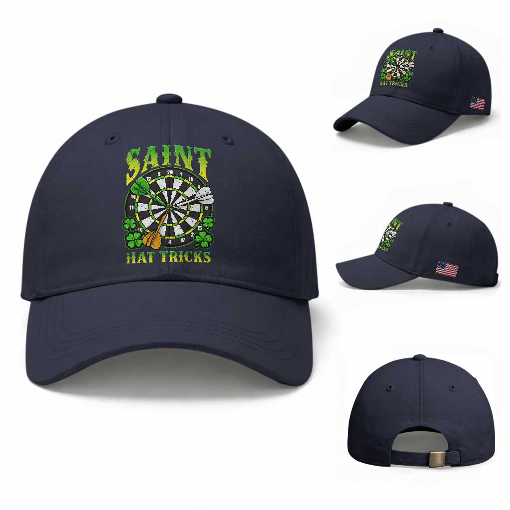 Funny Darts St Patricks Day Gift Baseball Cap Saint Hat Tricks TS12 Baseball Cap Universal Fit Navy Print Your Wear