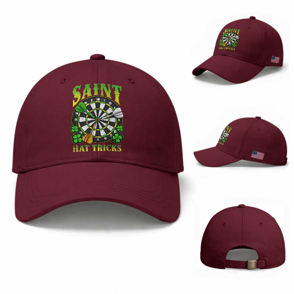 Funny Darts St Patricks Day Gift Baseball Cap Saint Hat Tricks TS12 Baseball Cap Universal Fit Maroon Print Your Wear
