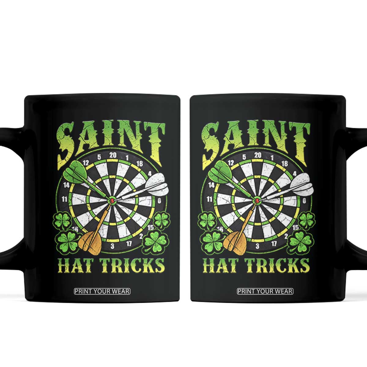 Funny Darts St Patricks Day Gift Coffee Mug Saint Hat Tricks TS12 Black Print Your Wear
