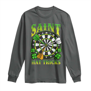 Funny Darts St Patricks Day Gift Long Sleeve Shirt Saint Hat Tricks TS12 Dark Heather Print Your Wear