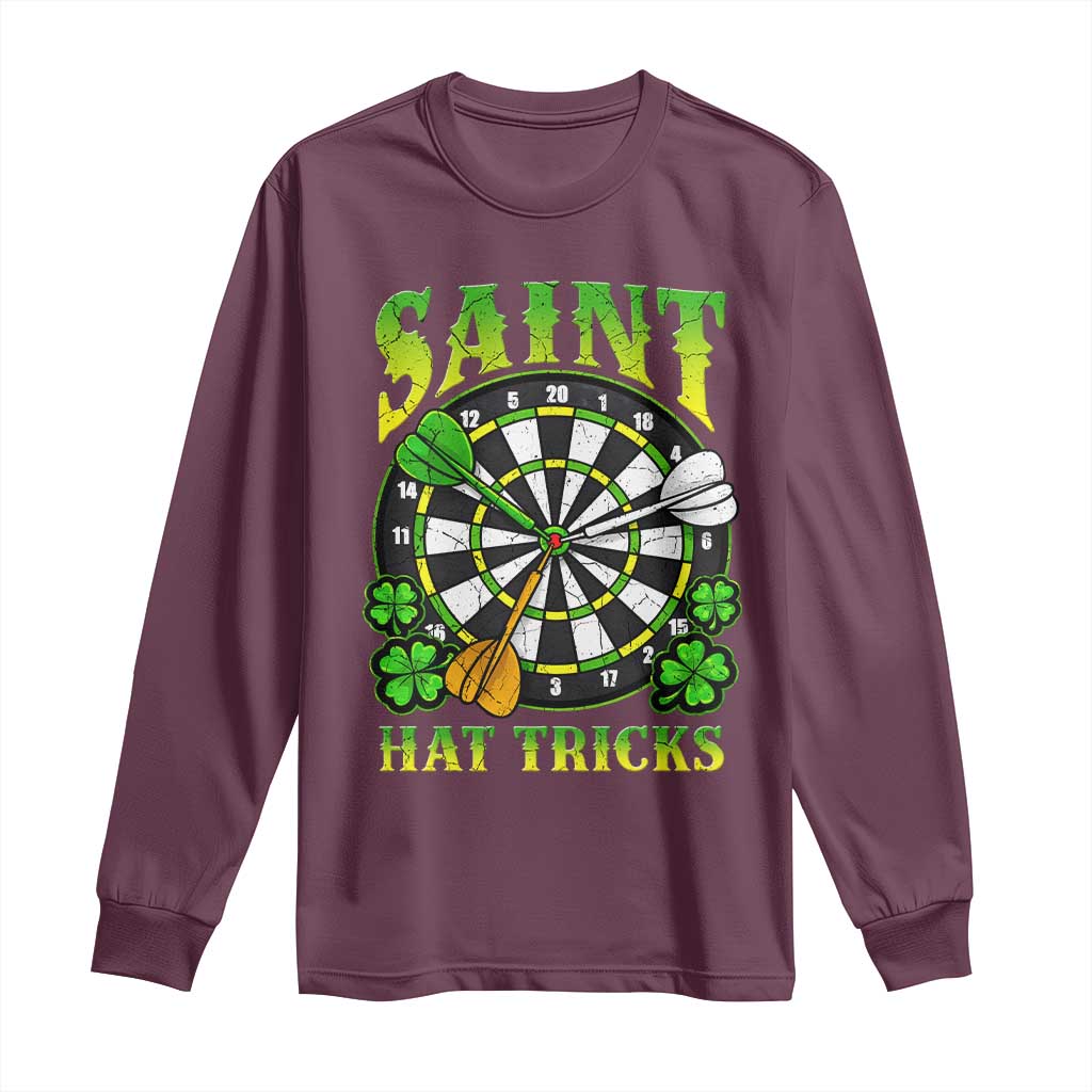 Funny Darts St Patricks Day Gift Long Sleeve Shirt Saint Hat Tricks TS12 Maroon Print Your Wear