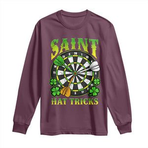 Funny Darts St Patricks Day Gift Long Sleeve Shirt Saint Hat Tricks TS12 Maroon Print Your Wear