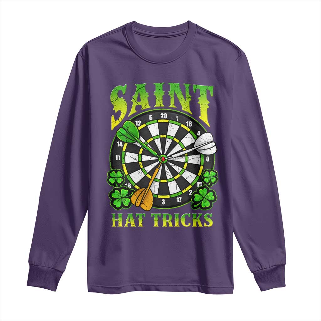 Funny Darts St Patricks Day Gift Long Sleeve Shirt Saint Hat Tricks TS12 Purple Print Your Wear
